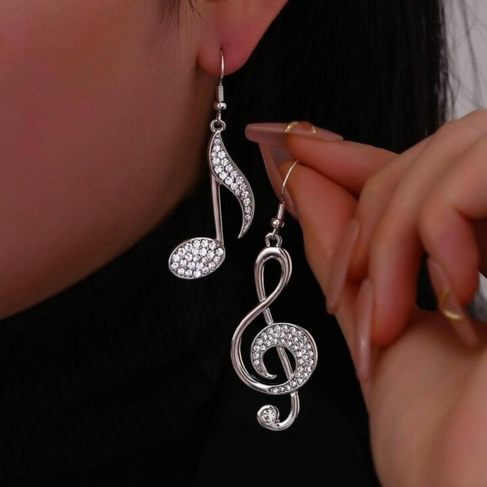 Music Notes Treble Clef Silver Earrings Whimsical Whimsy Festival Jewelry